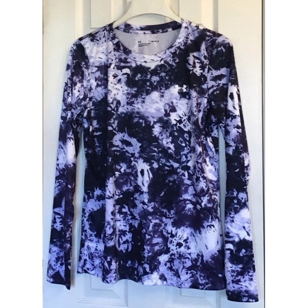 Under Armour Heat Gear Fitted Womens Activewear Sports Top Sz M Purple & White